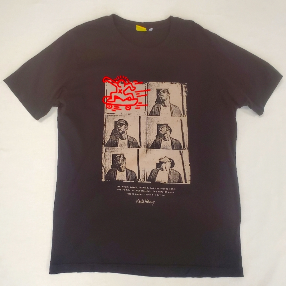 Keith Haring Uniqlo Black Graphic Tee with Yellow Tag
